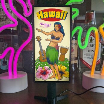 アロハ ハワイ ハワイアン ウクレレ フラダンス ハイビスカス ミニチュア ランプ 看板 置物 雑貨 ライトスタンドの画像