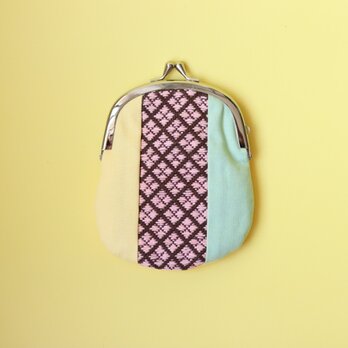 【ゆめかわ】パステル色のがま口ポーチ/財布/ミニサイズ　こぎん刺し/刺し子/刺繍　スイーツカラーの画像