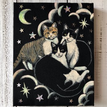 「何してあそぶ？」F0サイズ アート作品 原画 猫 星 徳島洋子作品 ★ 星月猫の画像