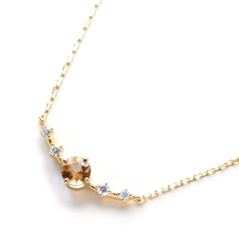 K18 インペリアルトパーズ＆ダイヤモンドのネックレス（ラウンドカット）~Ello Lily~ 11月誕生石の画像