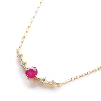 K18 ルビー＆ダイヤモンドのネックレス（ラウンドカット）~Ello Lily~ 7月誕生石の画像