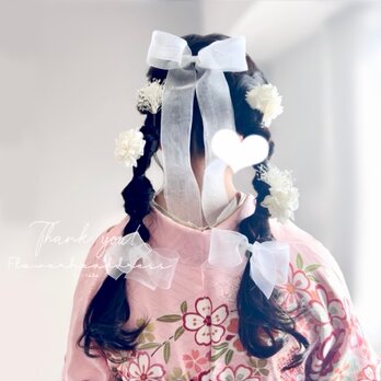 髪飾り　成人式　振袖　卒業式　袴　結婚式　ウェディングヘア　前撮り　ヘッドドレス　オーガンジーリボン　リボンアレンジ♡