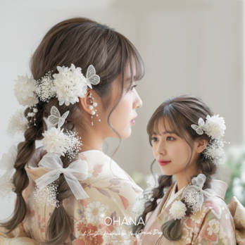 成人式　振袖　髪飾り　卒業式ヘア　袴　前撮り　結婚式　ドレスヘア　❤︎蝶々飾り付❤︎  リボンアレンジ　七五三　ドレス