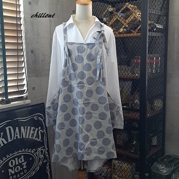 【背中がかわいい】エプロンドレス：ライトグレードット【0567】の画像