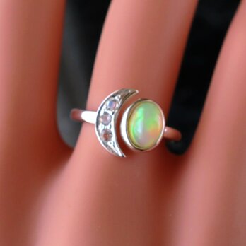 エチオピアンオパール 三日月 SV925 オープンリング　Ethiopian Opal Crescent Moon Ringの画像