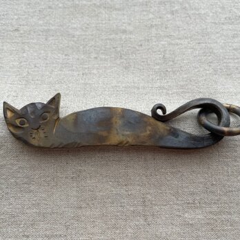 ねこたん　猫のキーホルダー（さび茶：真鍮焼き）20230622-2の画像