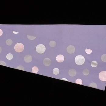 ※在庫あり　半幅帯　コットンスモーキーラベンダー色製　「水玉」　銀箔・ピンク色箔の画像