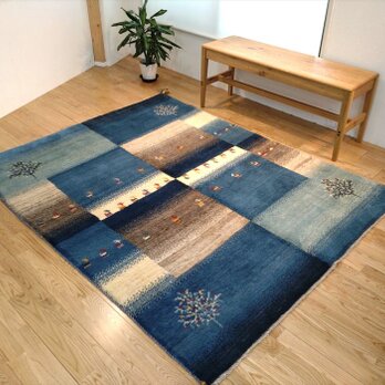 新規入荷：通年18℃のウール絨毯】ペルシャ ギャッベ　リビング　196x143cm ブルー　グレーの画像
