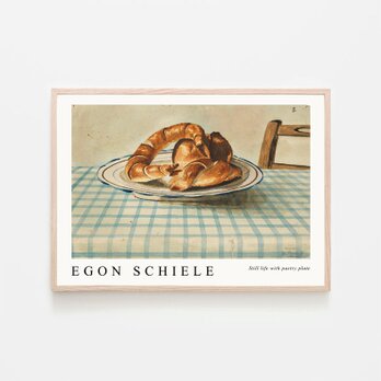 エゴンシーレ "Still Life with Pastry Plate" / アートポスター 静物画 パン チェック お皿 横の画像