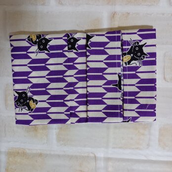 セール品600円→500円♪二つ折りダブルポケットテッシュケース（紫やがすり猫）の画像