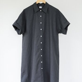 播州織　WOOL LIKE COTTON 杢グレー　タイプライター　半袖シャツワンピースの画像