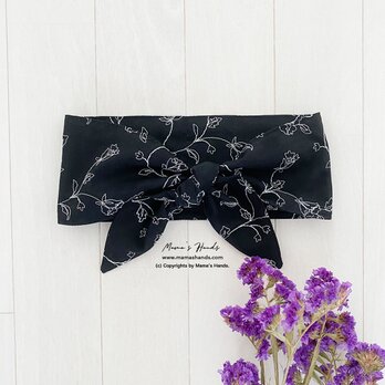 おしゃれな 保冷剤 刺繍 黒 ブラック 白花柄 綿100% 節約 快適 エコ 夏 スカーフ ネッククーラーの画像