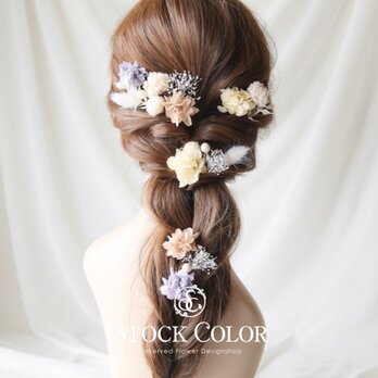 紫陽花とかすみ草のヘッドドレス/ヘアアクセサリー(パール付き)＊結婚式 成人式 ウェディングドレス 前撮り 髪飾りの画像