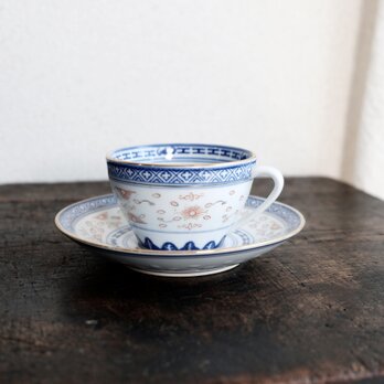 チャイナレトロで可愛い◇見込みに龍。中国景徳鎮　赤絵金彩蛍焼　カップ＆ソーサー　小皿　茶器　の画像