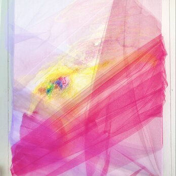 心をこめて　ピンク　イエロー　レース　　抽象画　現代アートの画像