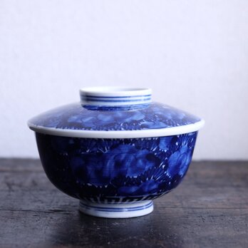 ベロ藍で素敵◆花尽くし。伊万里　花文染付蓋付碗　骨董品　antiques 器　明治時代　丁寧な暮らしに。の画像