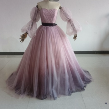 即納！ブラウン 輝きな光彩を放つ キラキラチュールカラードレス 可愛い 編み上げ プリンセスドレスオーバードの画像