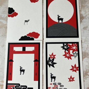 Miyajima鹿ポストカードセット/雲・大鳥居・月・紅葉 4枚入りの画像