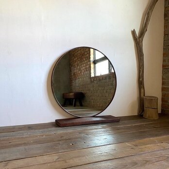 数量限定　RM-8　古材　丸型　鏡　ミラー　木製枠　壁掛け　置き鏡　美容室　ご自宅　ラウンド　サークル　円型の画像