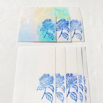 【土佐和紙】ほんのり透ける紫陽花のミニレターセット B/512の画像