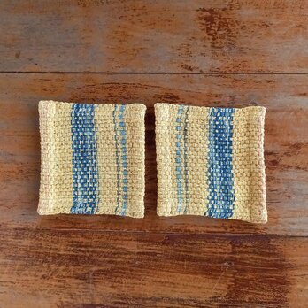 [セール]草木染めコットンの手織りコースター / マンゴーイエロー / 2枚セットの画像