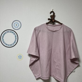 大人のデイリーTシャツ　袖スリットTシャツ　コットン　ピンストライプ　ヒッコリー調さくらピンクの画像