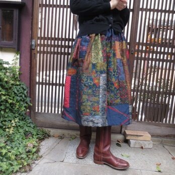 着物リメイク☆カラフル紬を色々合わせてレトロでキュート72cm丈の画像