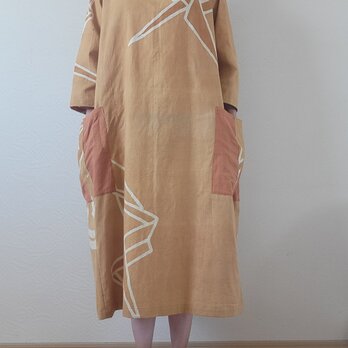 着物リメイク　古布　手作り　珍しい色　のぼり　大きいサイズ　ワンピースの画像