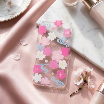 ＜Androidソフト＞クリアスマホケース【桜と流水】