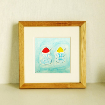 受注制作｜原画「かき氷」 ※木製額縁入り（18×18㎝フレーム）　※特集掲載作品の画像