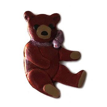 アメリカ製 メタルボタン-テディベア ブラウンラベンダーリボンSC 動物 熊 アニマル B-1236lの画像