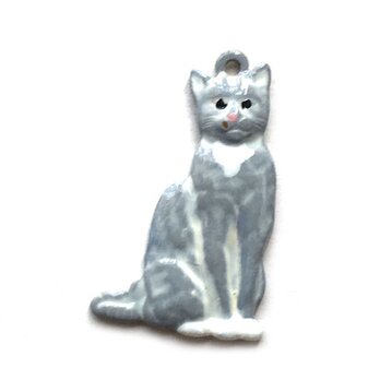Sale* アメリカ製 メタルチャームS グレーの猫 キャット ねこ B-1721の画像