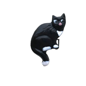 アメリカ製 メタルボタン おすわり猫キャット 白黒 B-1234 タキシード猫 バイカラー 黒白猫の画像