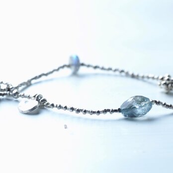 -Moss aquamaline mix- silver braceletの画像