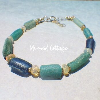 ローマングラス*オパール*Roman-glass&Opal Ocean Bracelet with Opal *14kgf*の画像