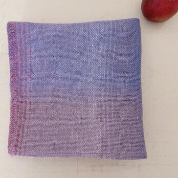 ＊手織り＊紫陽花色のリネンハンカチ(パープルグラデーション)の画像