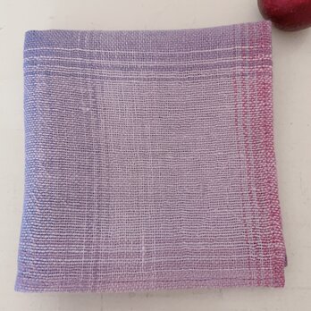 ＊手織り＊紫陽花色のリネンハンカチ(パープル濃淡)の画像
