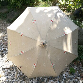 日傘紬（ クリーム白花B）33307の画像