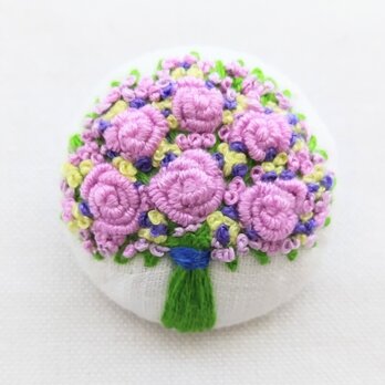 パープルピンクの花束　刺繍ブローチの画像