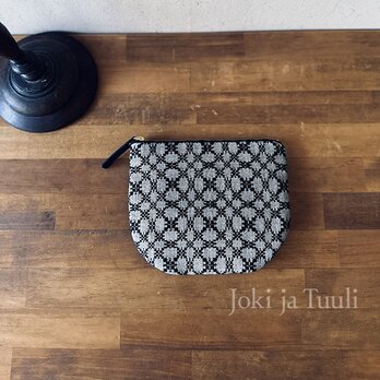 pouch[手織り16cmポーチ]グレー×ブラックの画像
