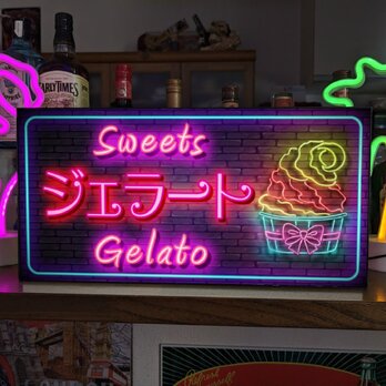 【Lサイズ】ジェラート アイスクリーム スイーツ 洋菓子 イタリアン 販売中 サイン ランプ 看板 置物 ライトBOXの画像