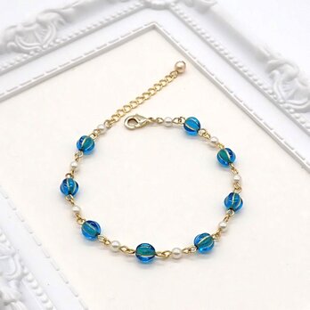 メロンビーズとパールのブレスレット