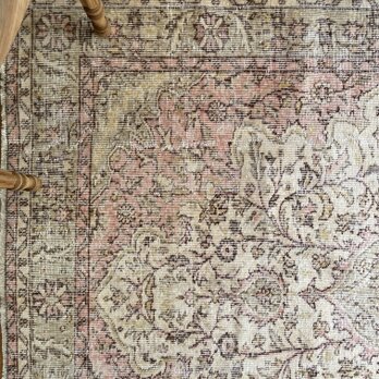 トルコヴィンテージラグ　超大判　170×289 淡いベージュピンク　メダリオン　の画像