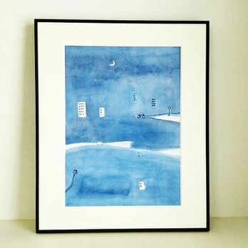 一点物｜原画「三日月の夜に」※額縁入り（四つ切サイズ）の画像