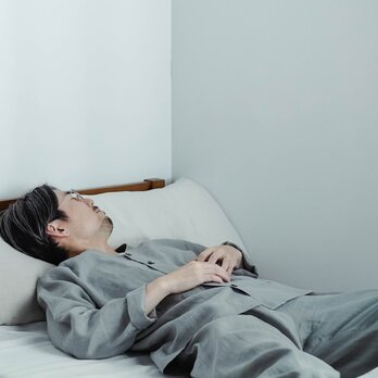 【wafu】リネンパジャマ 心地よい眠りの時間が手に入る リネン ルームウエア / 銀灰色 r008r-svg1の画像