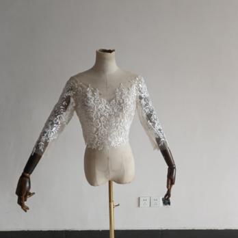 ウエディングドレス トップスのみ 3D立体レース刺繍 ボレロ 七分袖丈 花嫁/ウェディングドレの画像