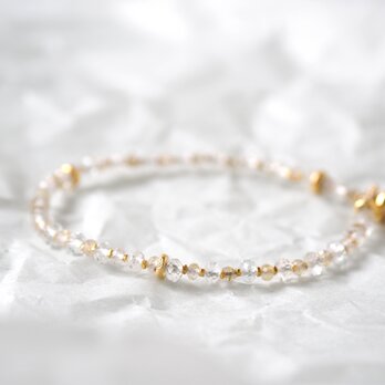 -White topaz・Rutilated quartz- gold braceletの画像