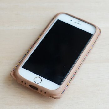 手縫い本革のiPhoneSE2  カバー（ホック付き） ケース　栃木レザー【名入れ無料・選べる革とステッチ】の画像