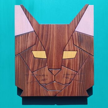 木目が美しい木製猫の壁掛けアート【毛長黒猫】の画像
