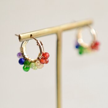 夏限定【14kgf ピアス・小サイズ】七色花火・雨上がりの虹色 レインボーのレースフープ　フープピアス